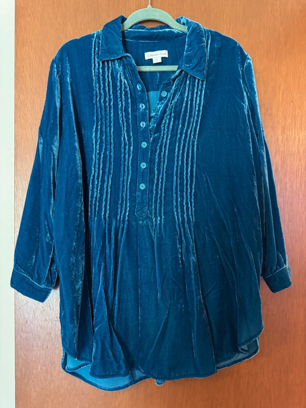 Coldwater Creek Teal Velvet Pintuck Tunic, Size 1X